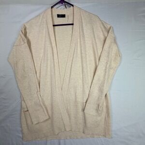 Gie Cardigan Sweater Size M Cream Open Front Lightweight Knit Pockets 1408